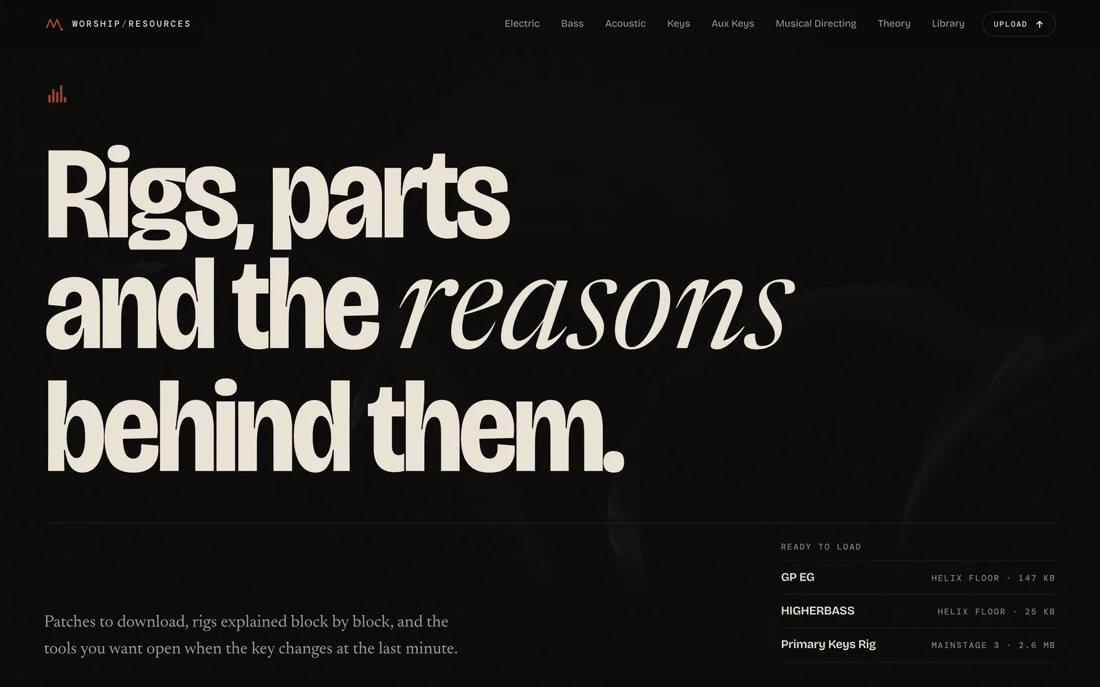 Worship Resources: Rigs, parts and the reasons behind them.